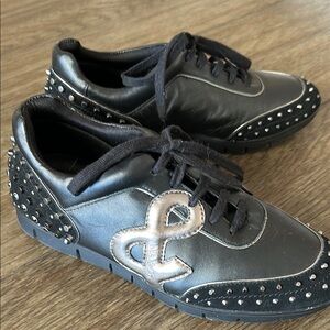 Max & Co. Black Leather Studded Sneakers with Silver Detail